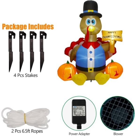 6FT Lighted Happy Thanksgiving Inflatables Turkey with...